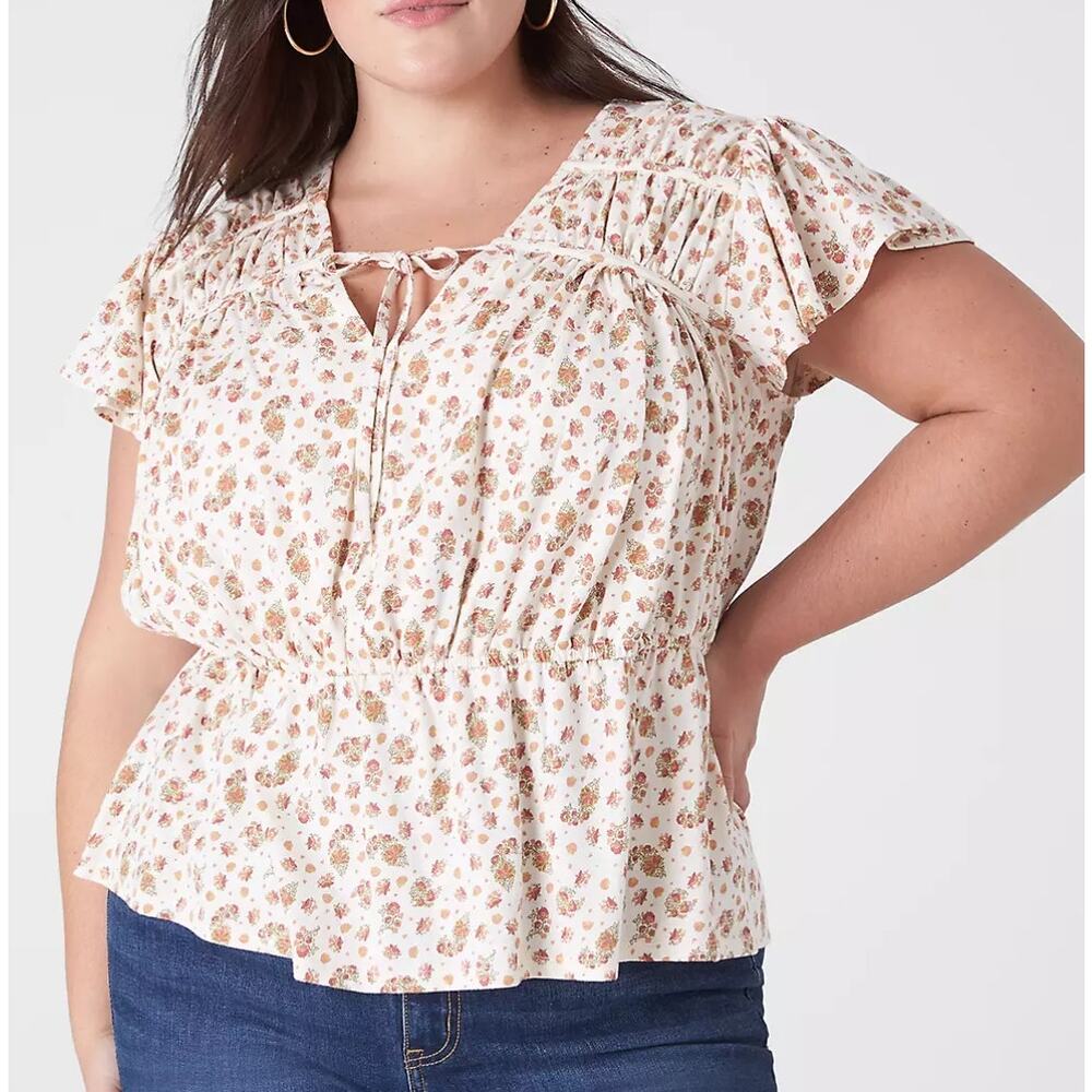 Floral Peplum Tie-Front Top in Cream